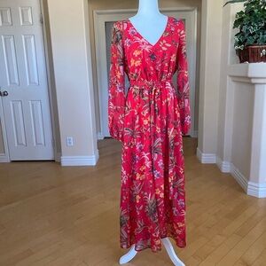 INC International Concepts Red Floral Long Sleeve Dress Dramatic Maxi
